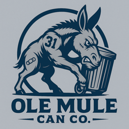 A stylized logo of a Mule pushing a trash can, with the text 'Ole Mule Can Co.