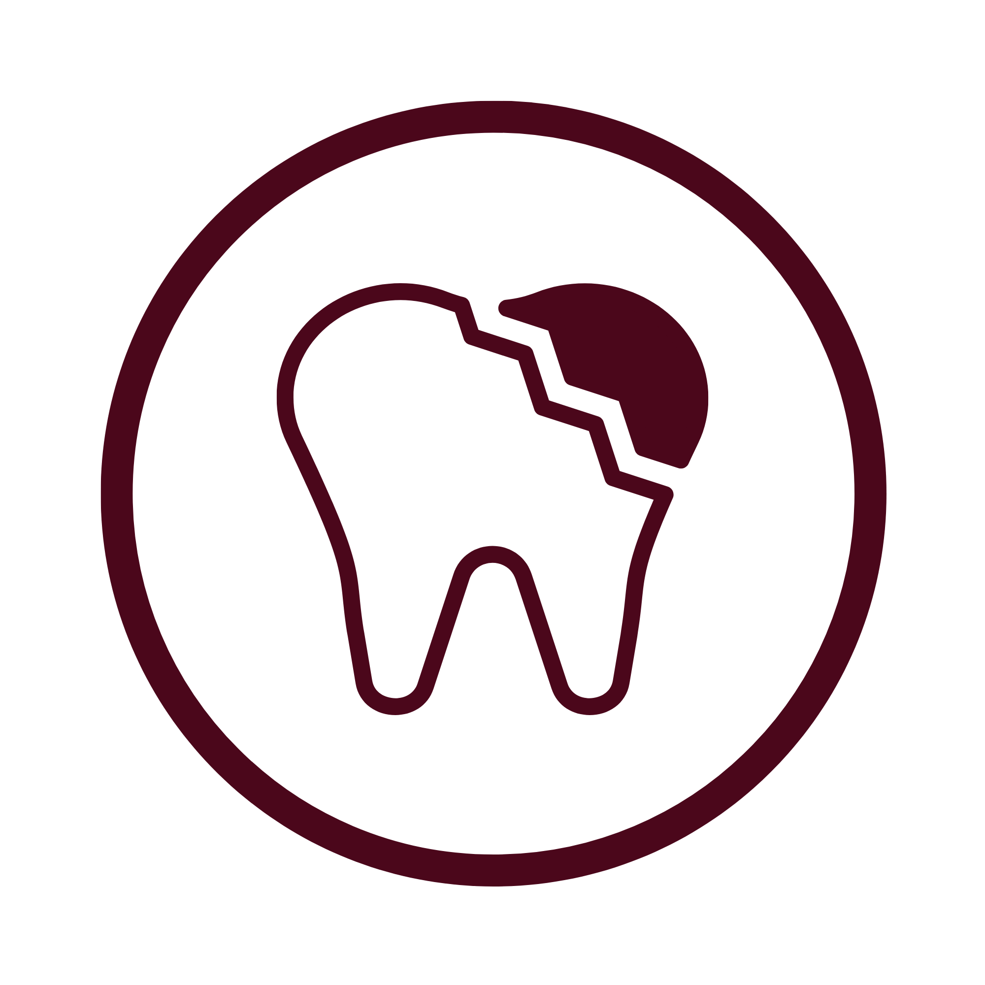 Tooth with a cracked crown and a darkened area indicating decay or damage
