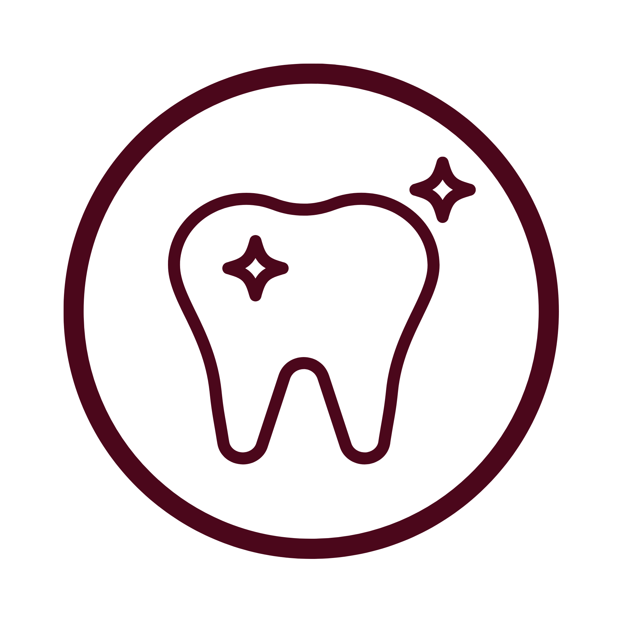Icon of a clean, shiny tooth with sparkles, inside a circle.