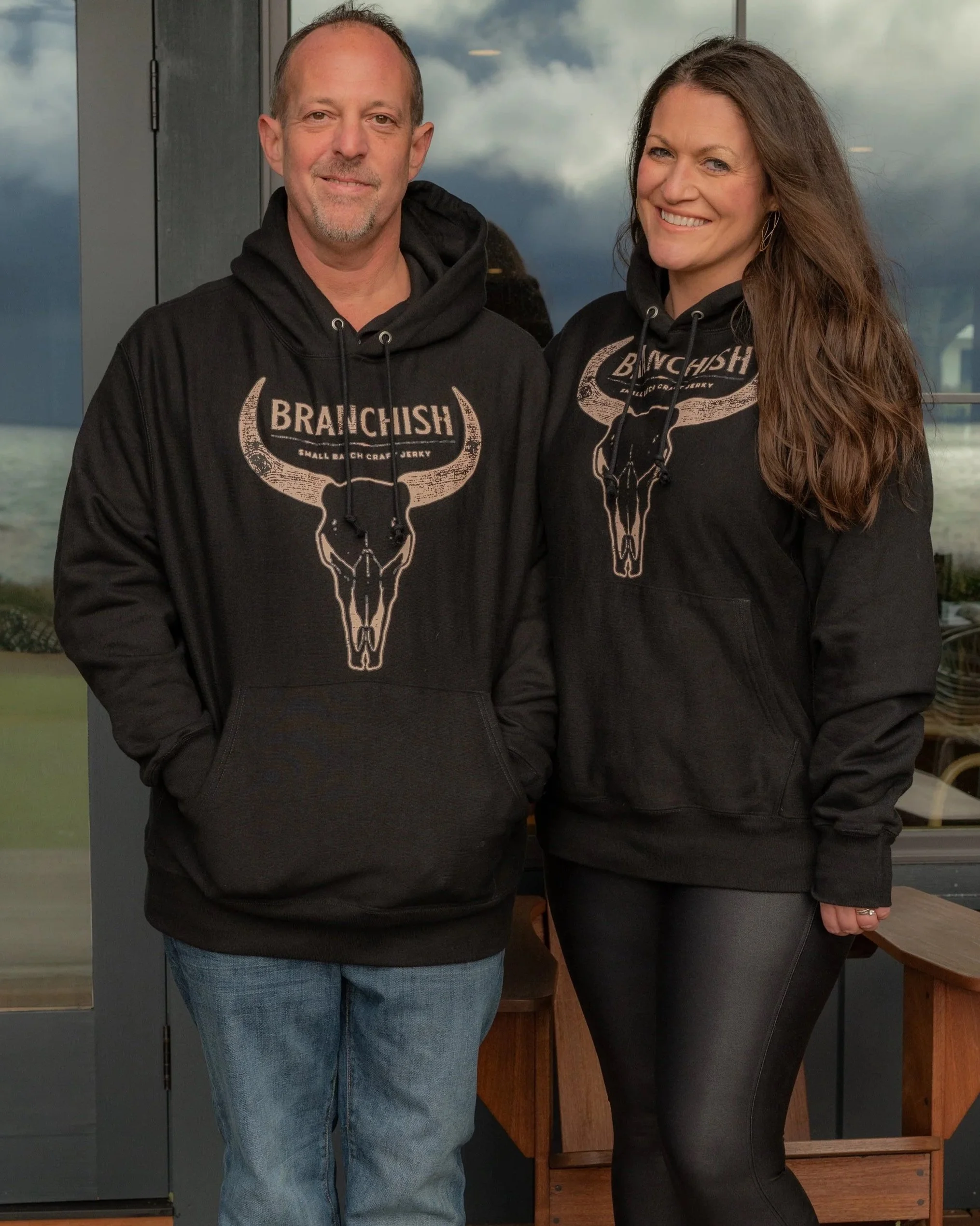 Chris White, founder of Branchish Beef Jerky, wearing Branchish hoodie
