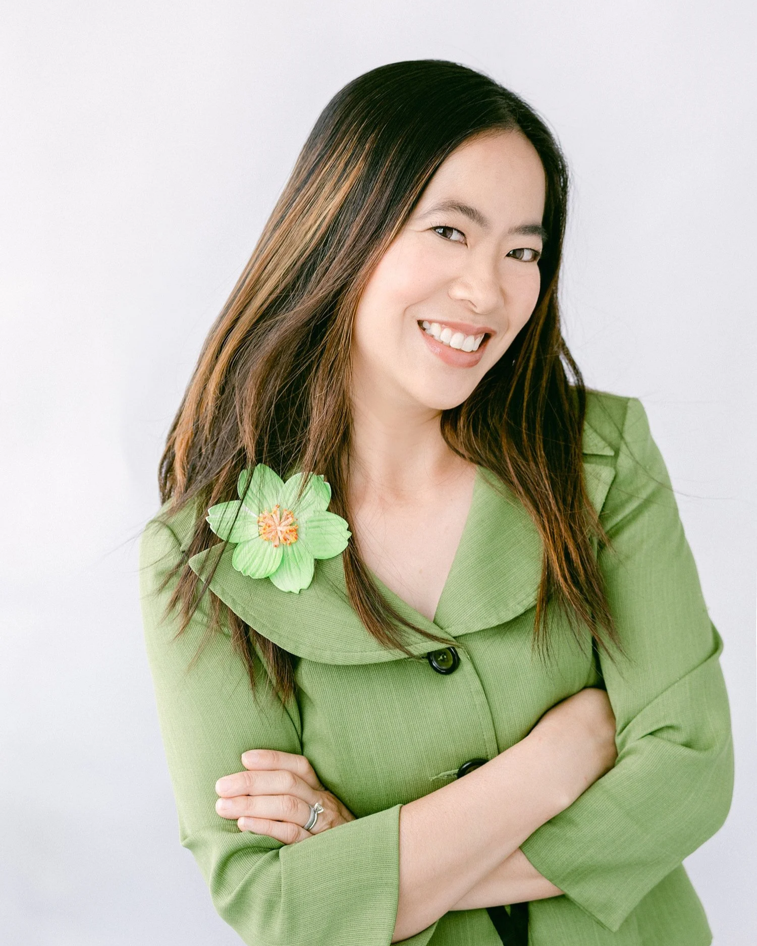 Relaxed studio headshot of a woman with soft lighting in Alhambra California