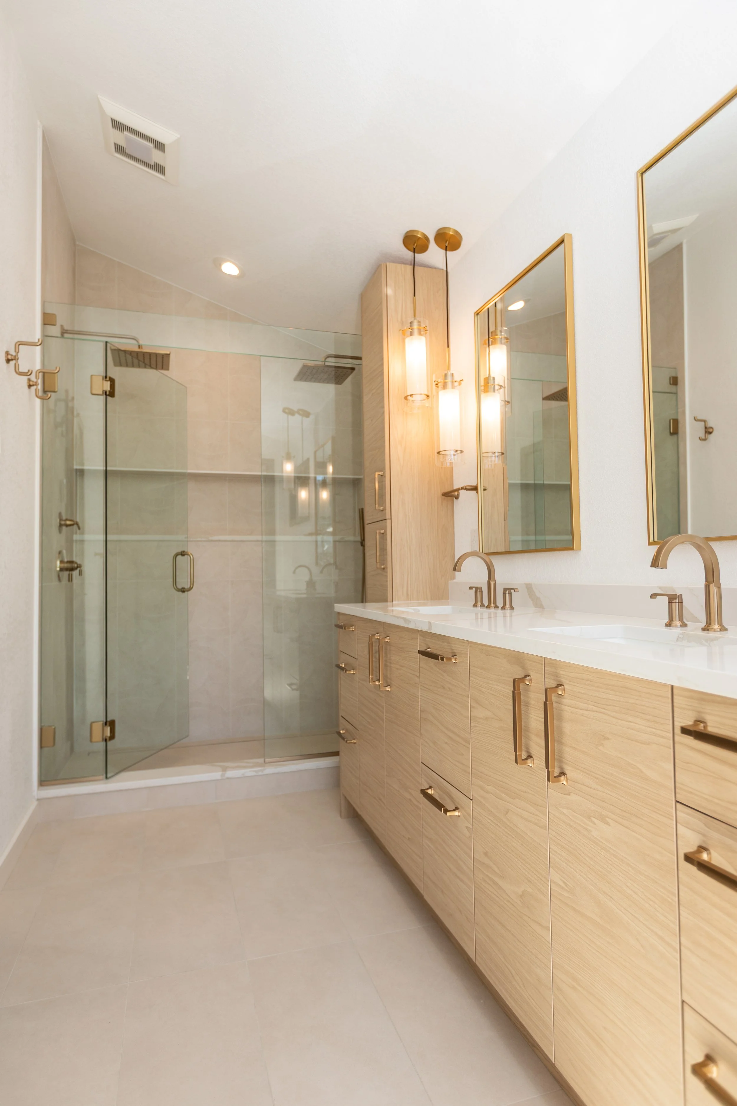 modern bathroom with gold accents
