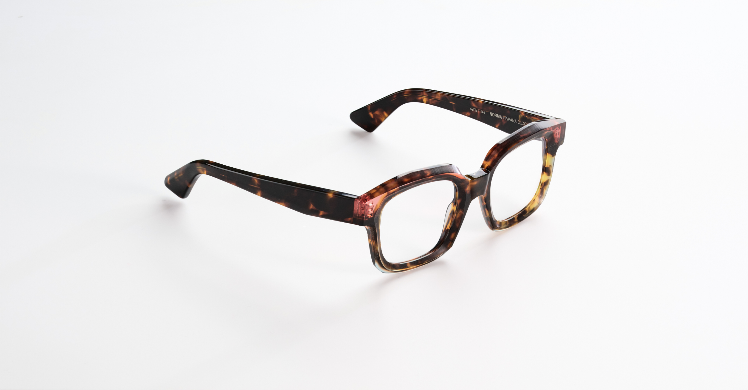A pair of Folc tortoiseshell patterned eyeglasses on a white background.