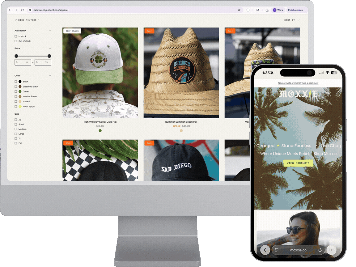 moxxie.co website on imac and iphone