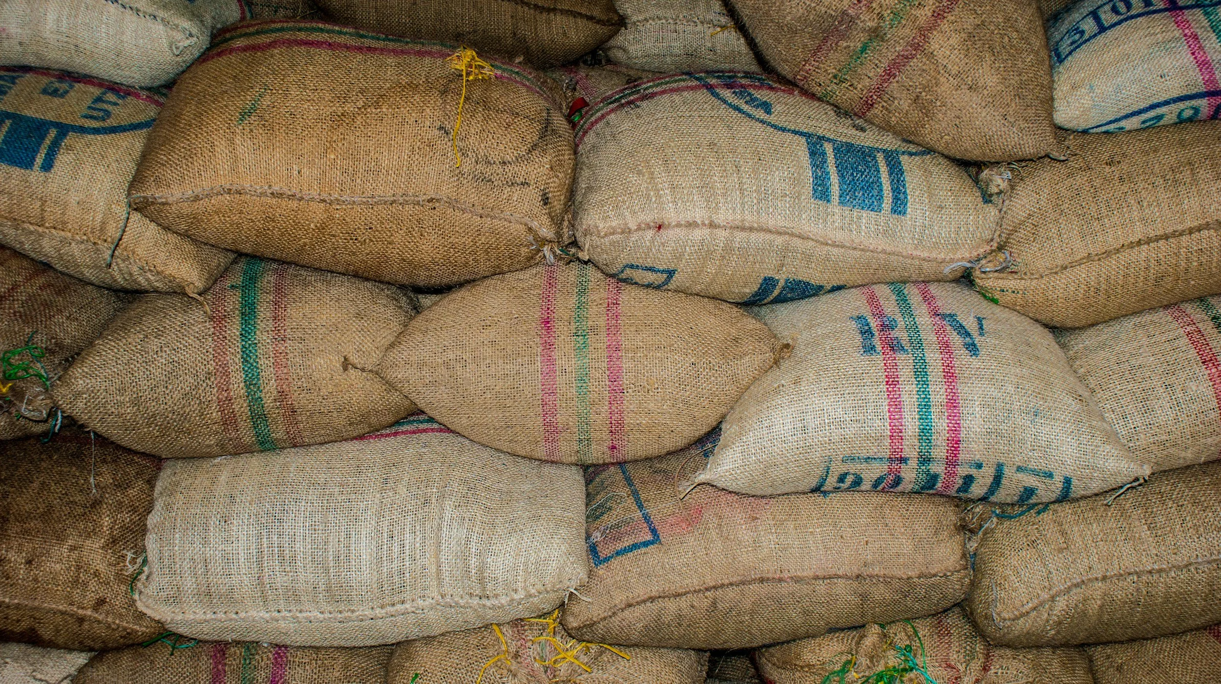 burlap bags of coffee