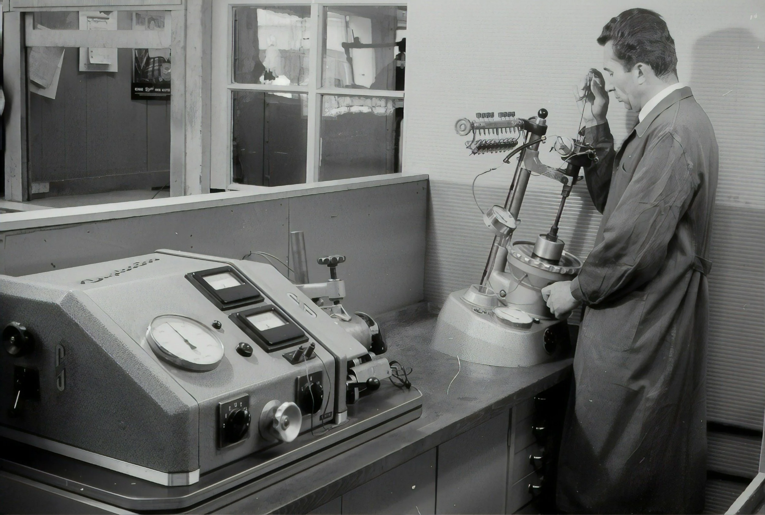 black and white photo of test in lab
