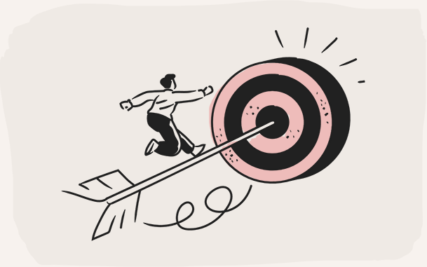 illustration of a person running up an giant arrow to a giant target
