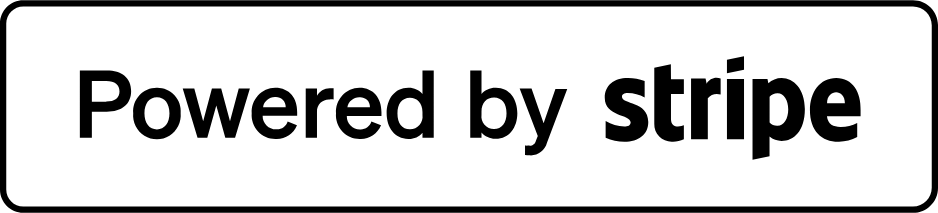 A rectangular sign with black border and white background that says 'Powered by stripe' in bold black letters