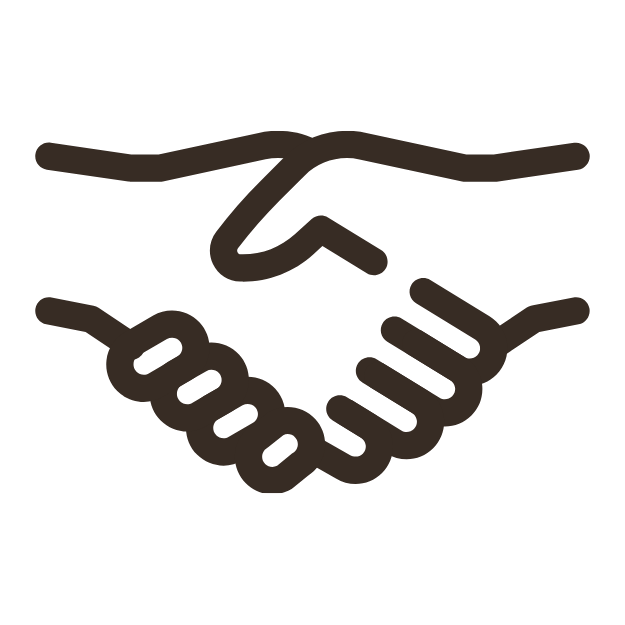 A simple line drawing of two hands shaking.