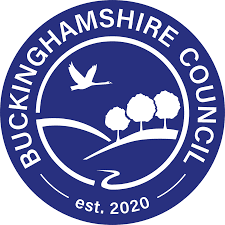Buckinghamshire Council logo featuring a bird, three trees, and a river, with text around the circle reading 'Buckinghamshire Council est. 2020'.