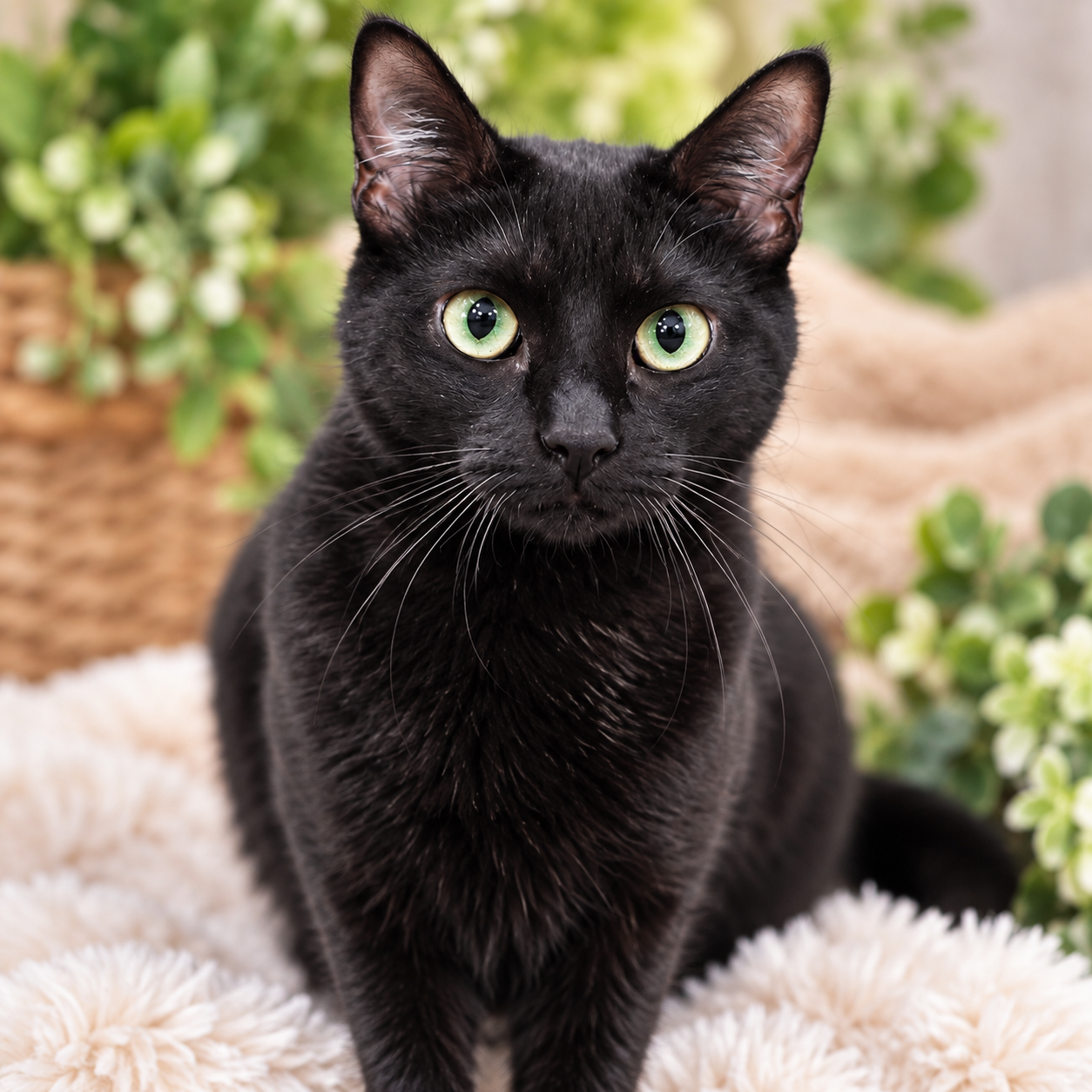 Black domestic short hair rescue cat available for adoption