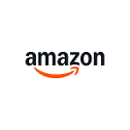 Amazon logo with black text and orange arrow resembling a smile