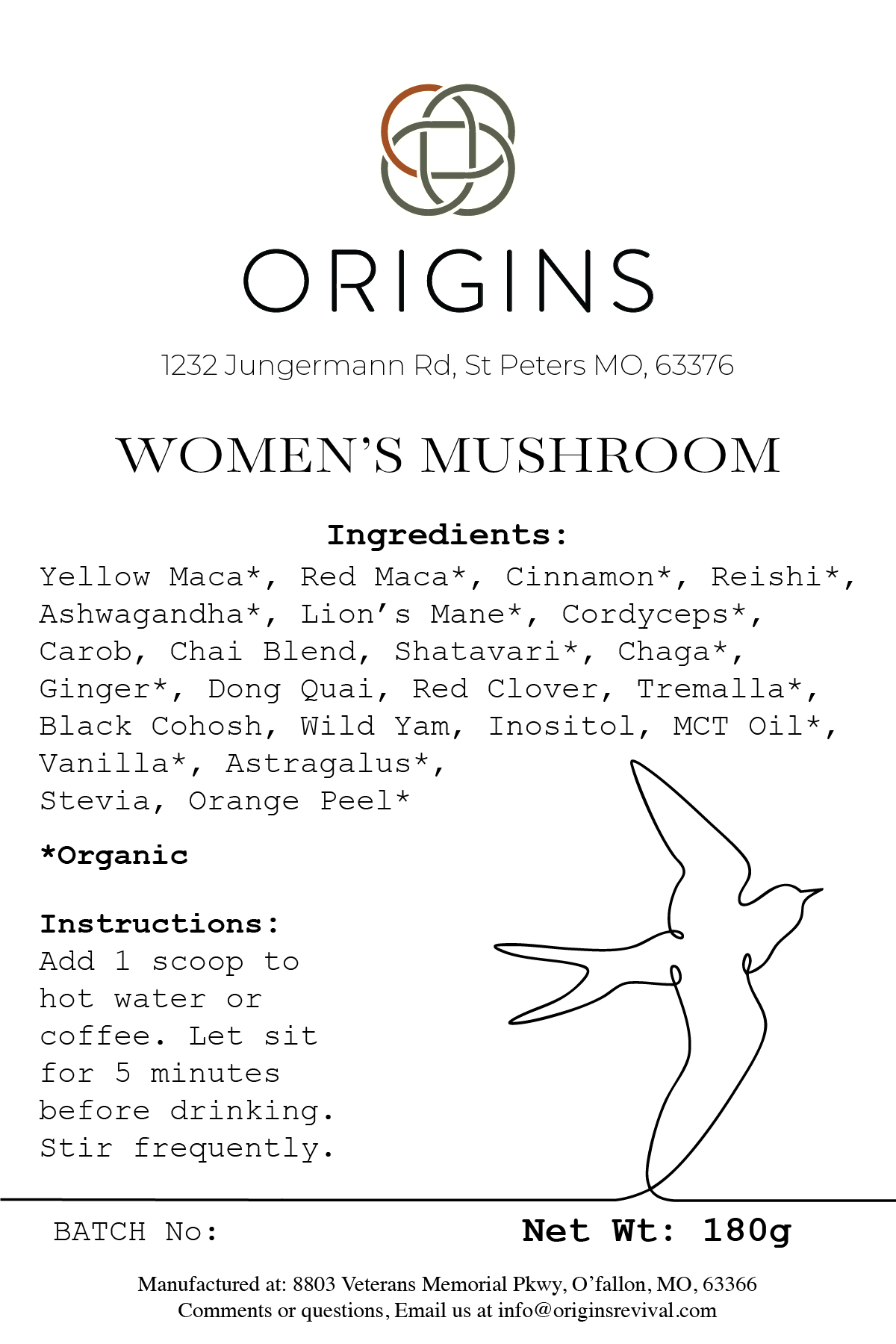 Origins Women's Mushroom label