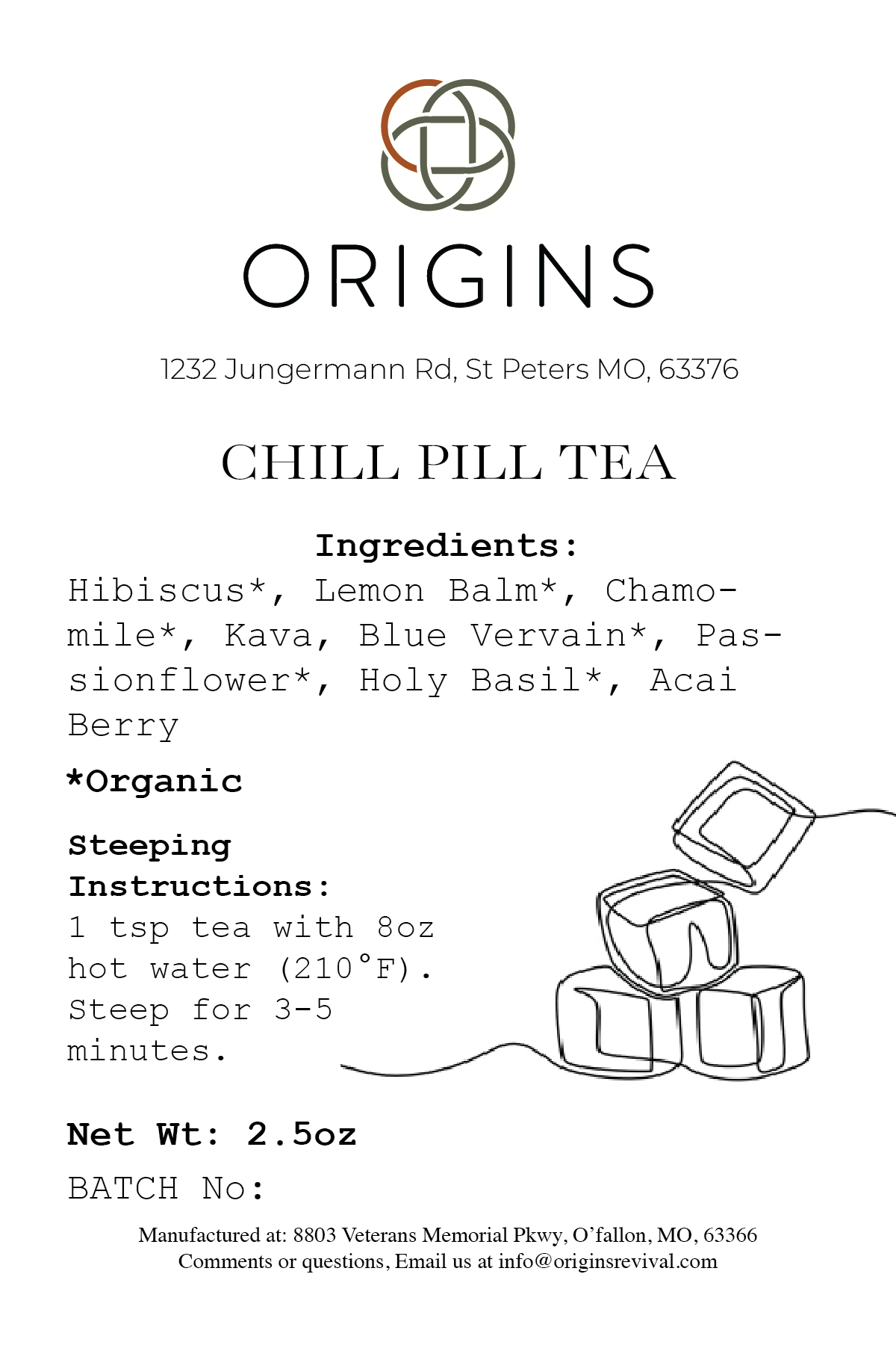 Origins Chill Pill Tea label