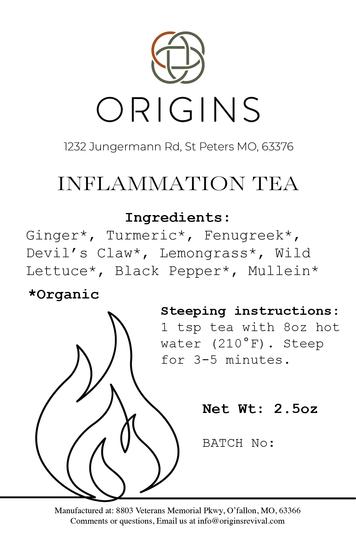 Origins Inflammation Tea label