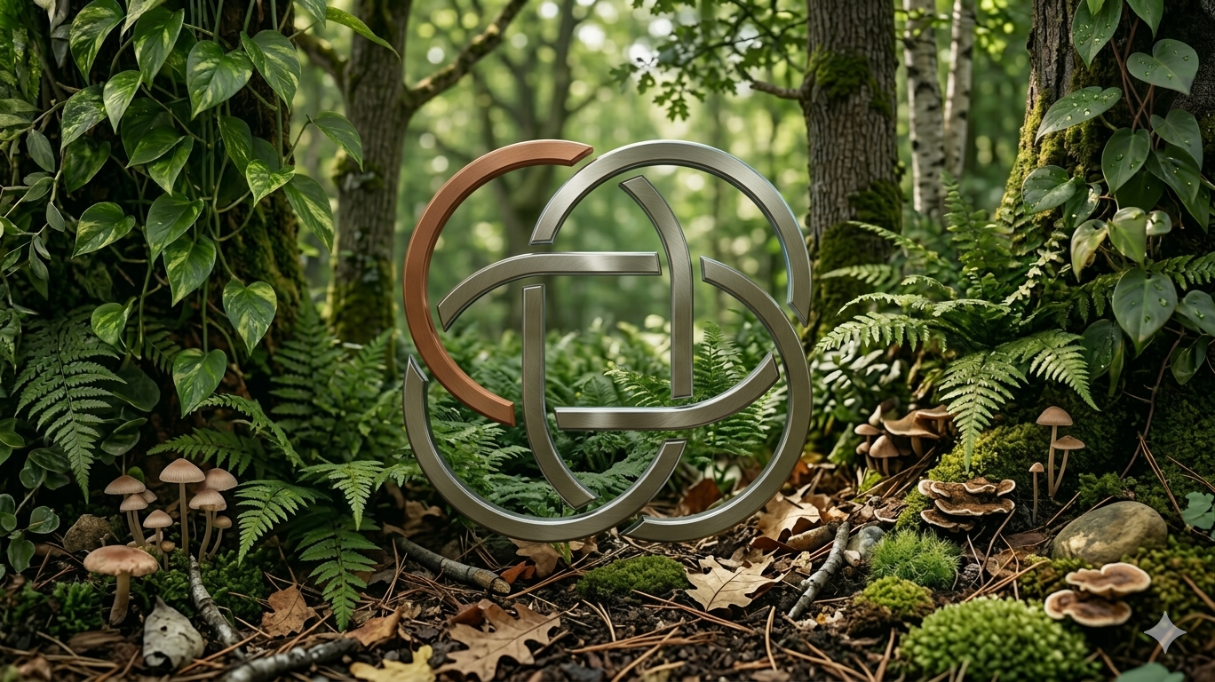 Origins logo on forest floor