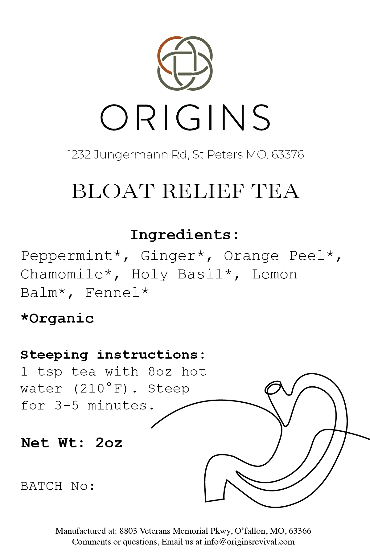 Origins Bloat Relief Tea label