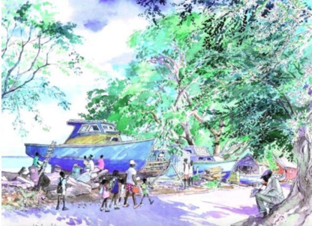 ‘Blue Boats at Clinketts, Barbados’