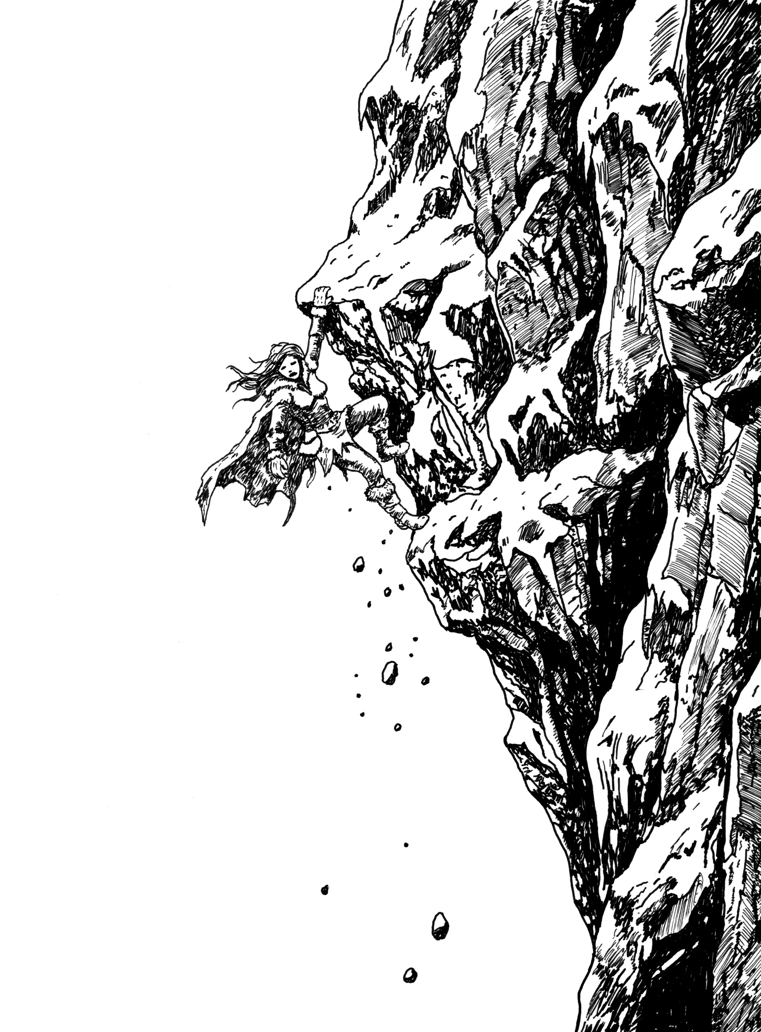 An adventurer scaling an icy mountain wall.
