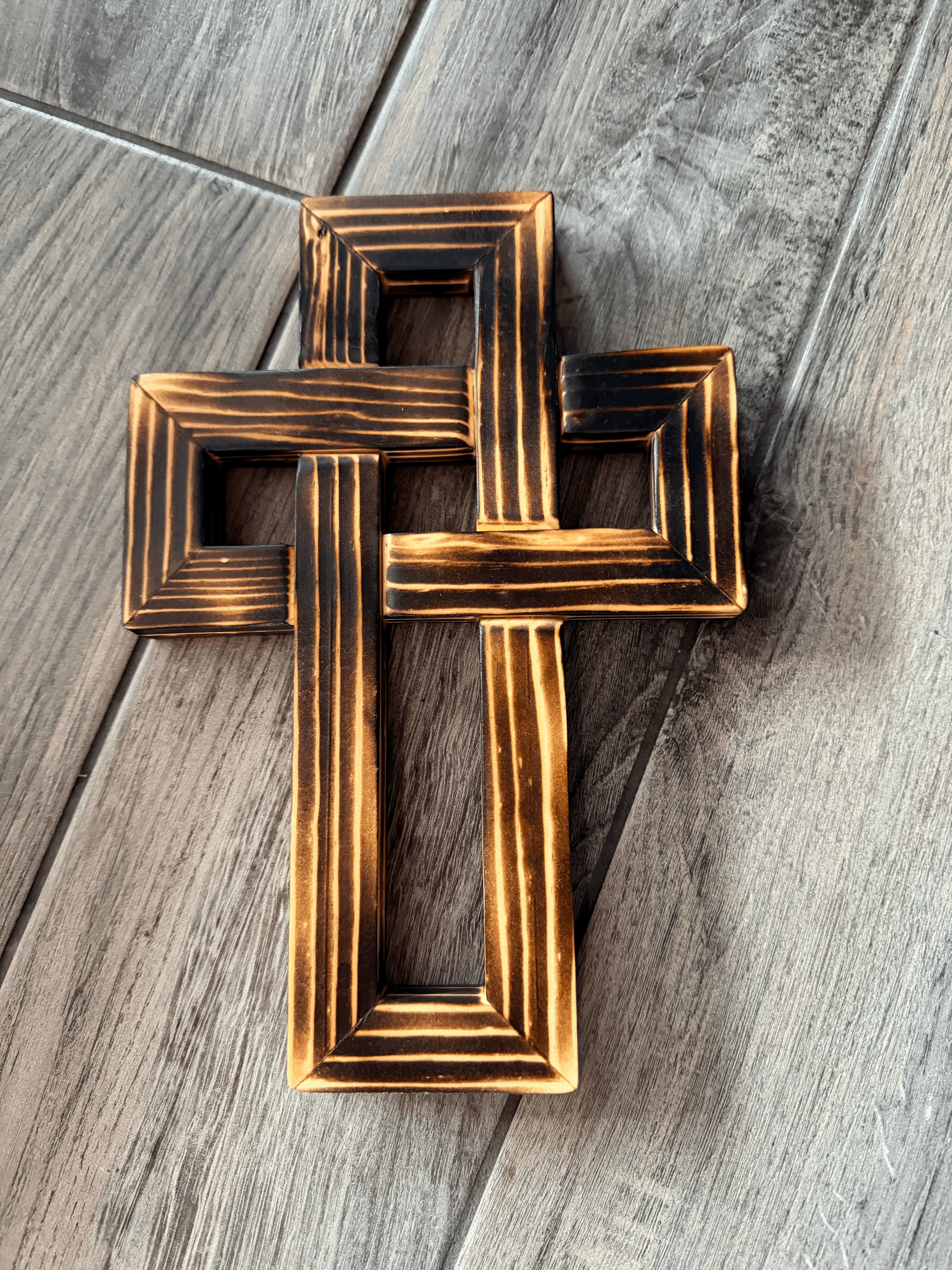Handcrafted Burned Wood Cross