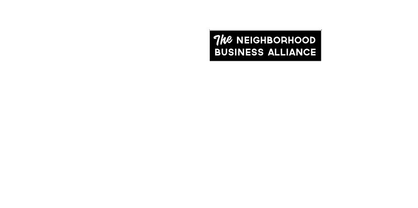 Illustration of an aeroplane flying a banner with the words The Neighborhood Business Alliance.