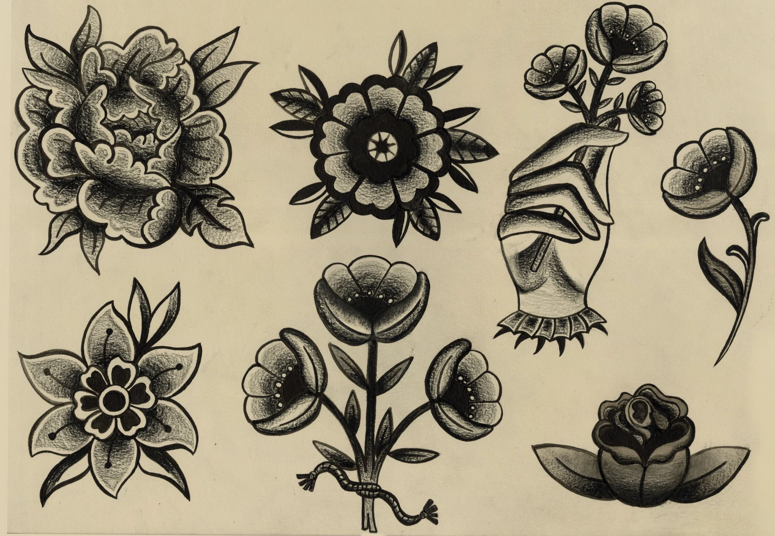 Blackwork floral flash