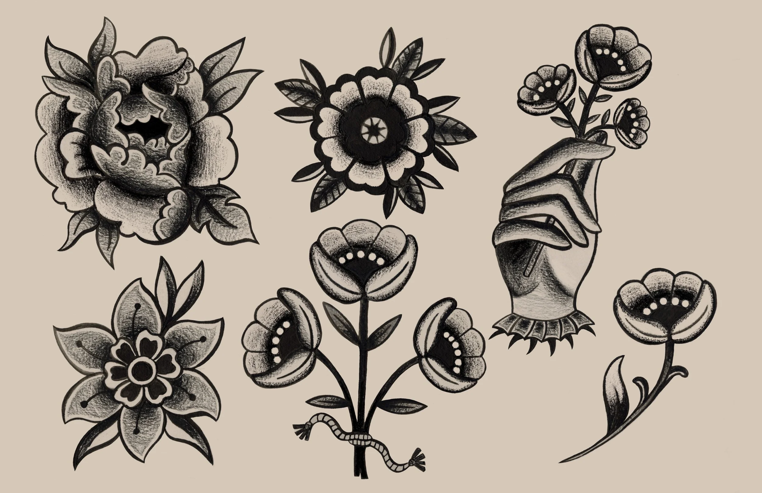 Blackwork floral flash