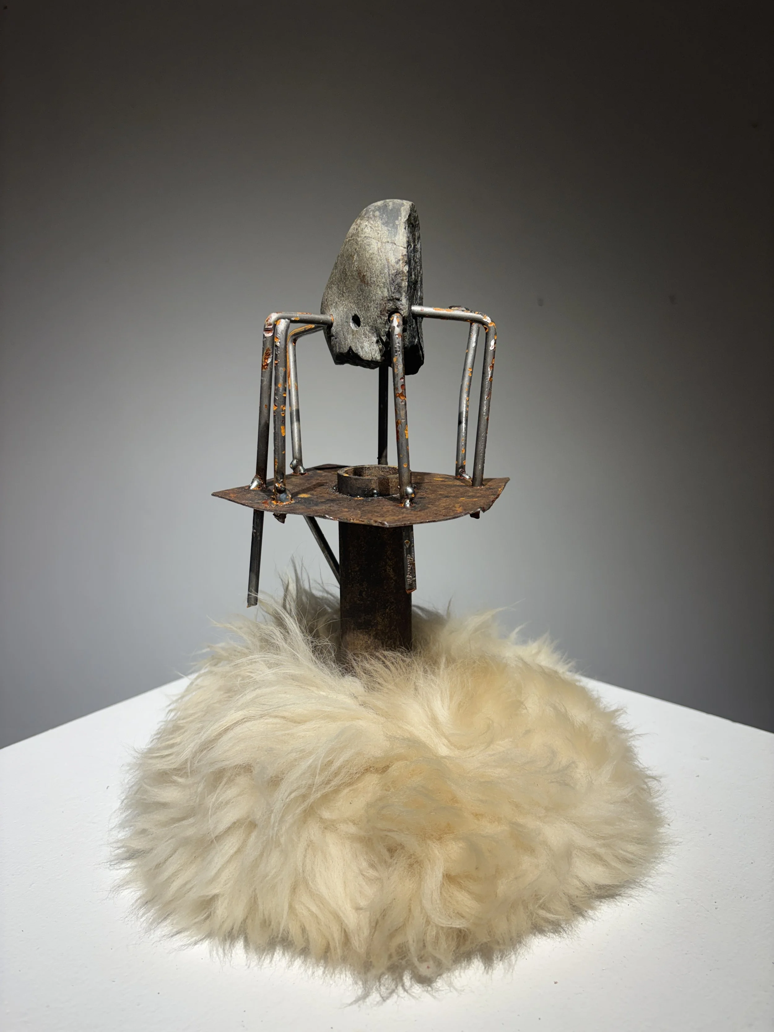  If Managing Seems to Work so Well, Why Is It Dirtying Your Precious Little Calm?, 2026 - found metal, fur, and rock
