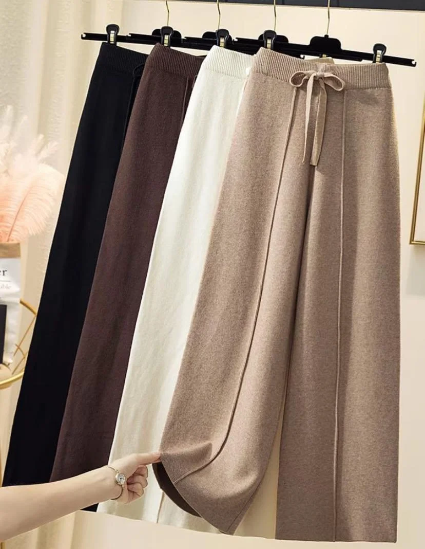 Mochi Drawstring Soft Knit Wide-Leg Pants