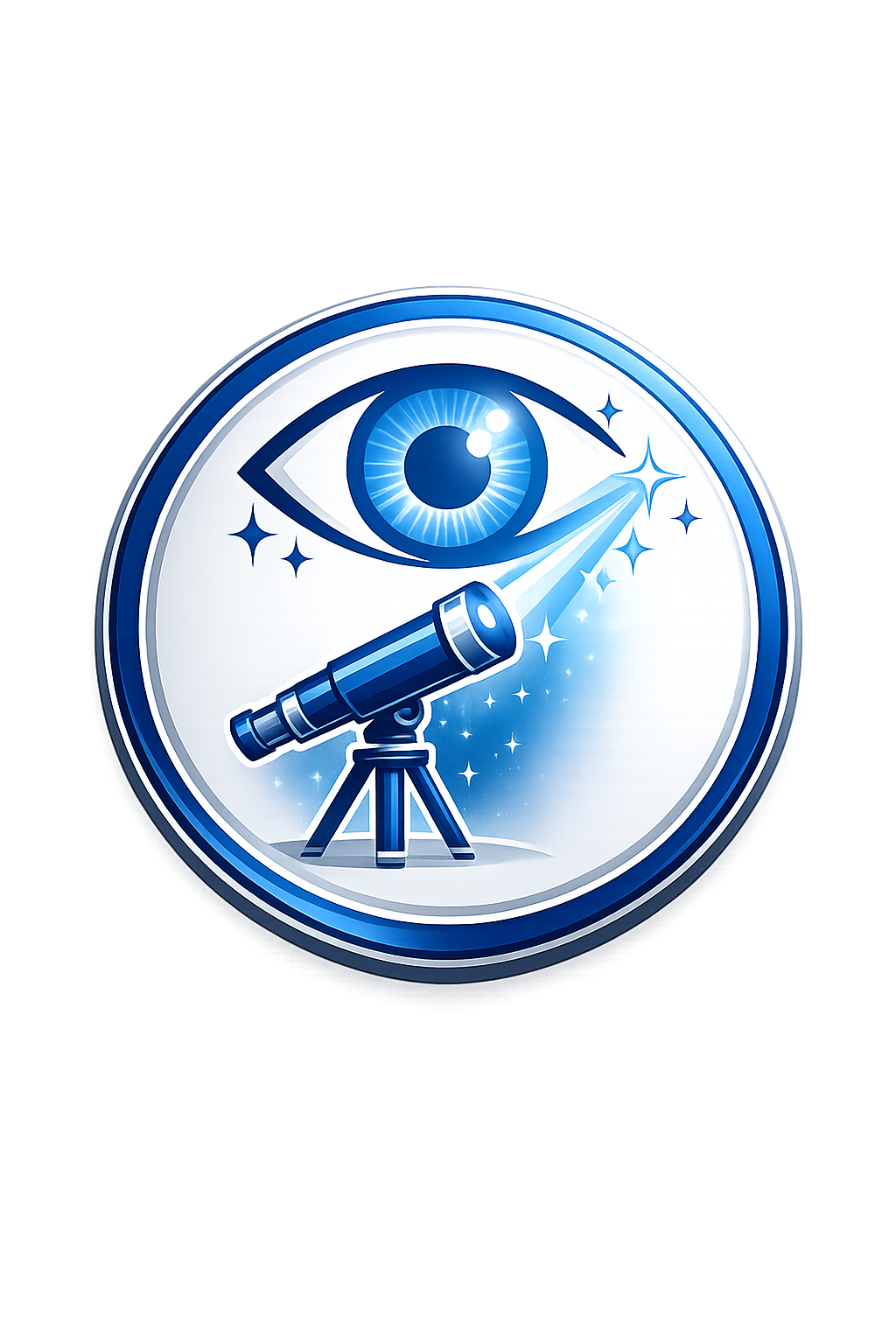 A telescope and an eye inside a circle
