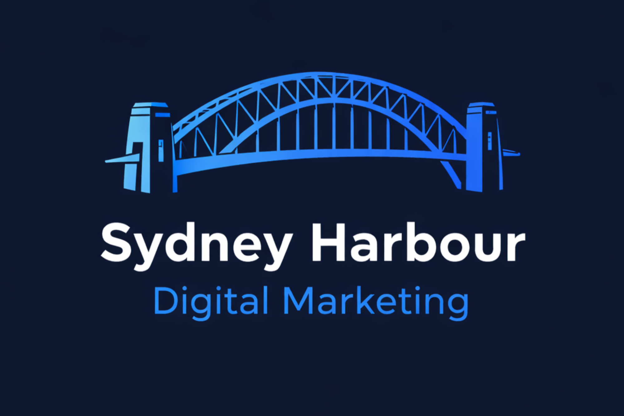 Illustration of Sydney Harbour Bridge with text 'Sydney Harbour Digital Marketing' on a dark background.
