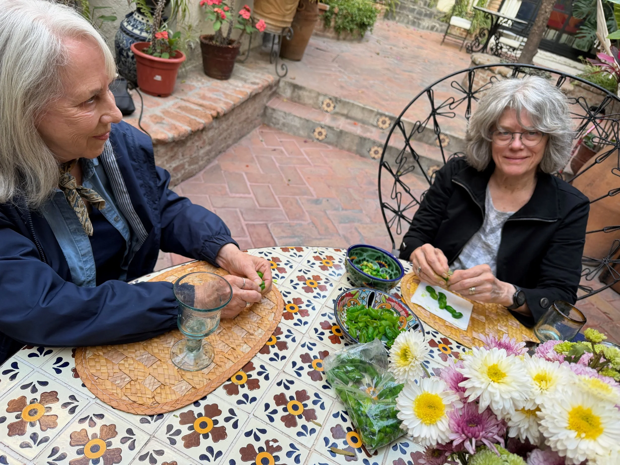Susan And Deborah Shelling Garbonzo Beans