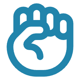 Join icon, blue outlined hand in fist shape