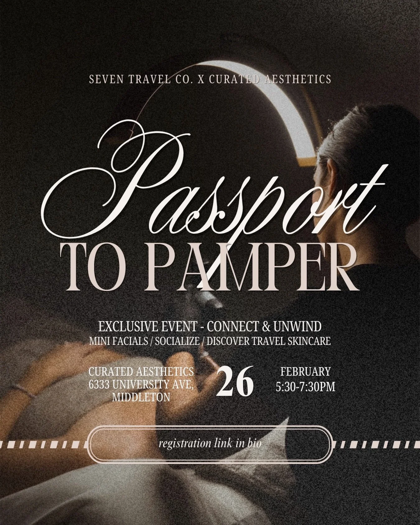 Madison friends! Consider this your invitation to unwind. ✨
 Join Seven Travel Co. &amp; @curatedaestheticswi for an exclusive evening of relaxation and connection. Enjoy a mini facial, connect with others, and discover skincare products perfectly su