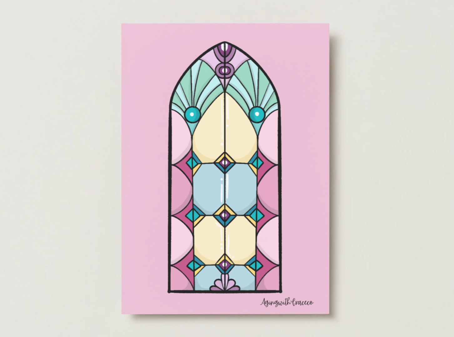 Pink Art Nouveau Stained Glass Panel