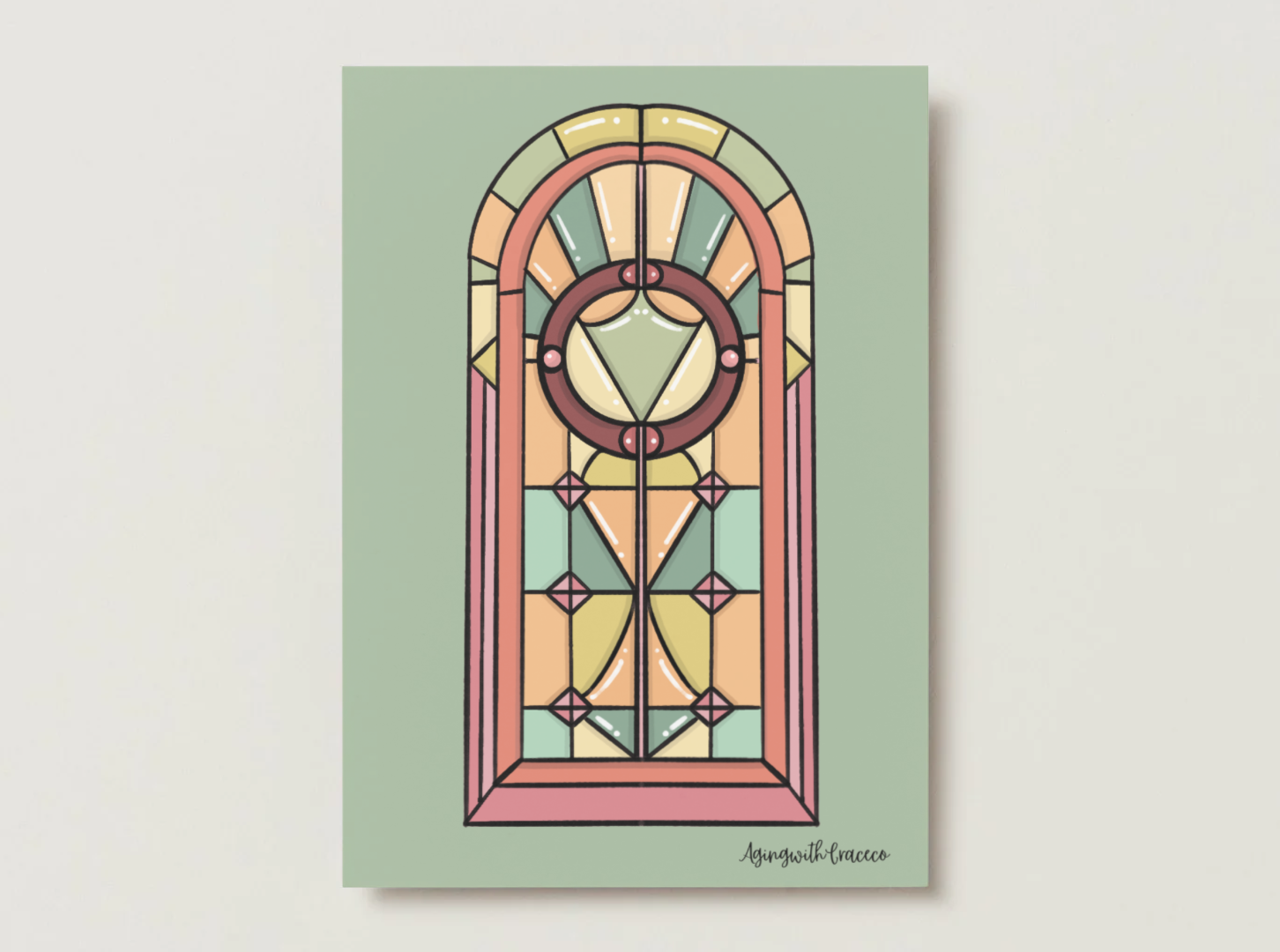 Green Stained Glass-Inspired Art Print