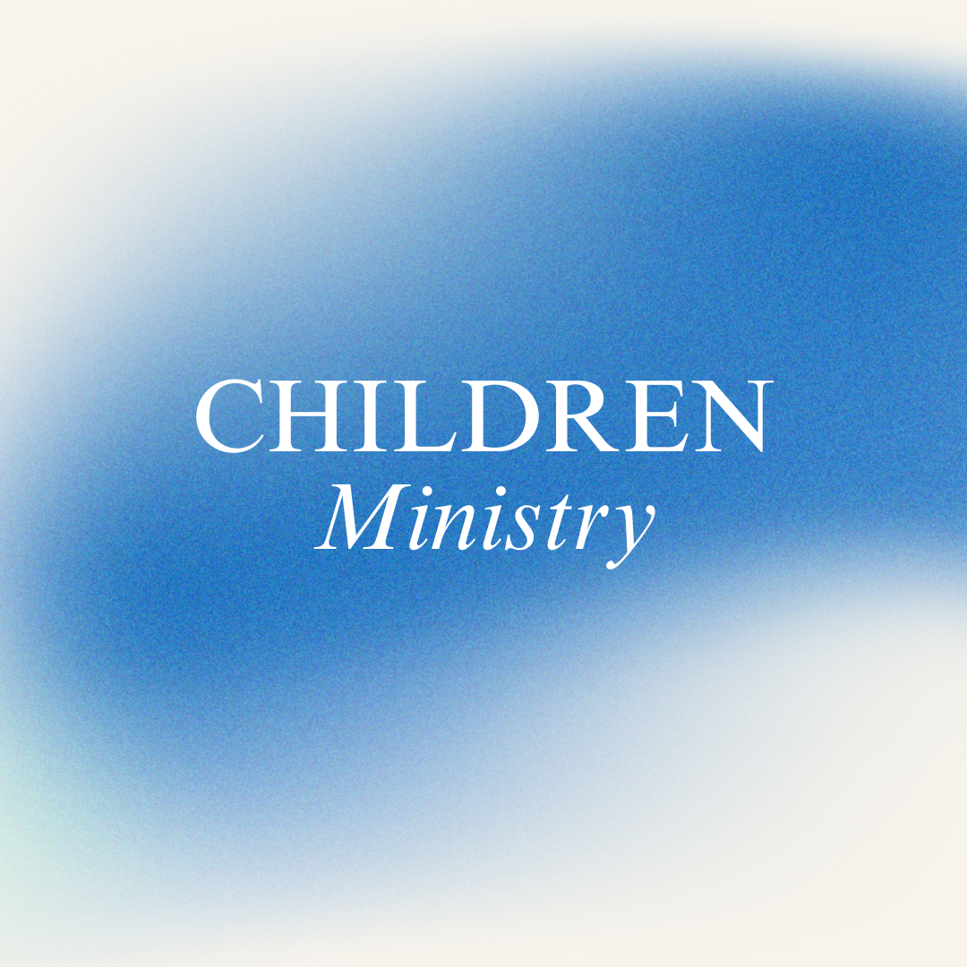 Children Ministry text on a blue and white gradient background