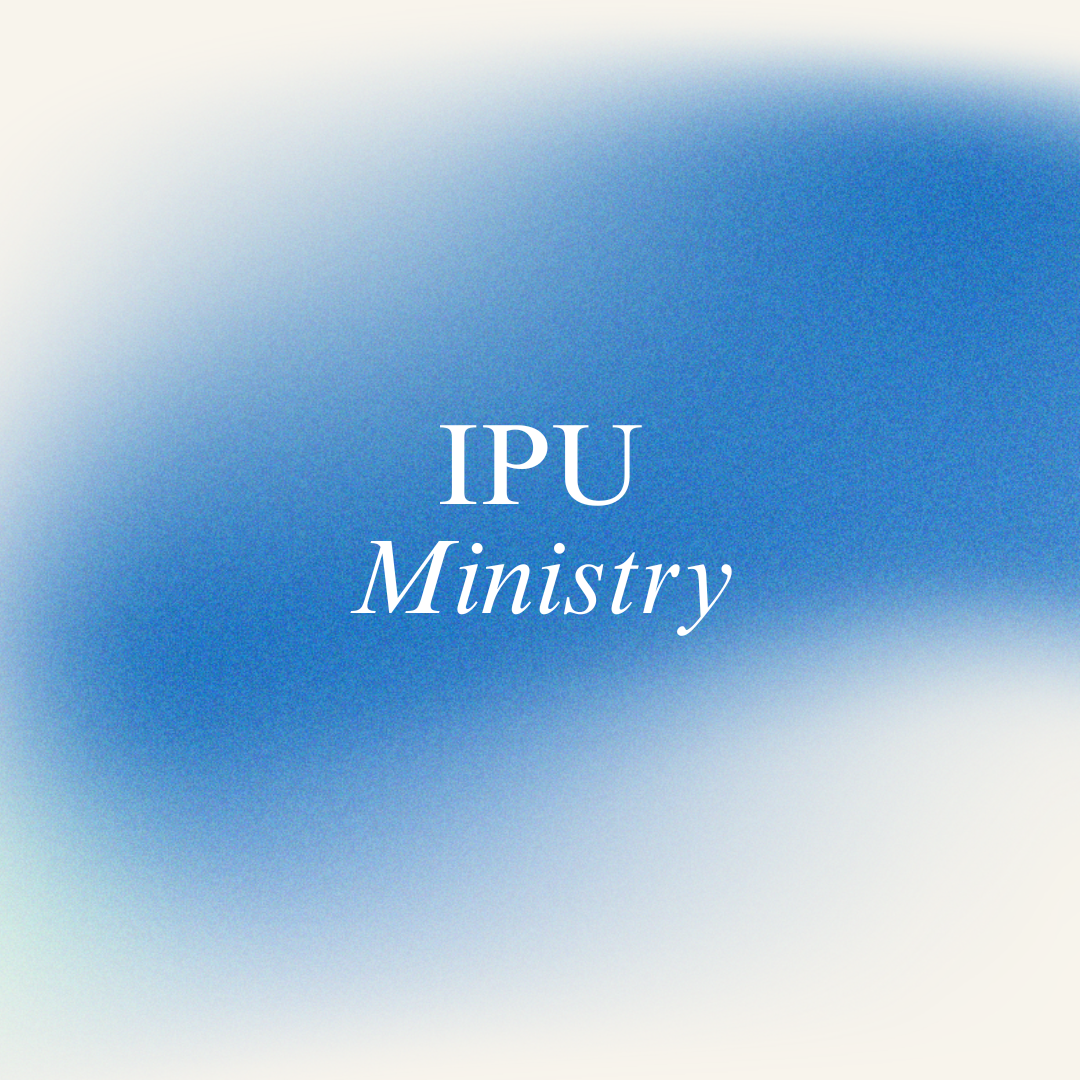 A gradient background with blue fading into white, displaying the text 'IPU Ministry' in white, with 'IPU' in large uppercase and 'Ministry' in italics.