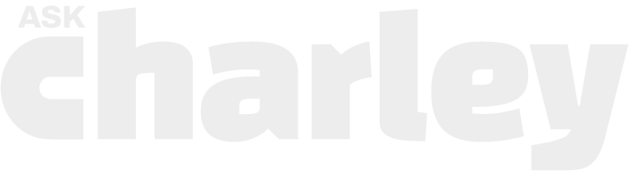 Ask Charley logo with large white text on black background