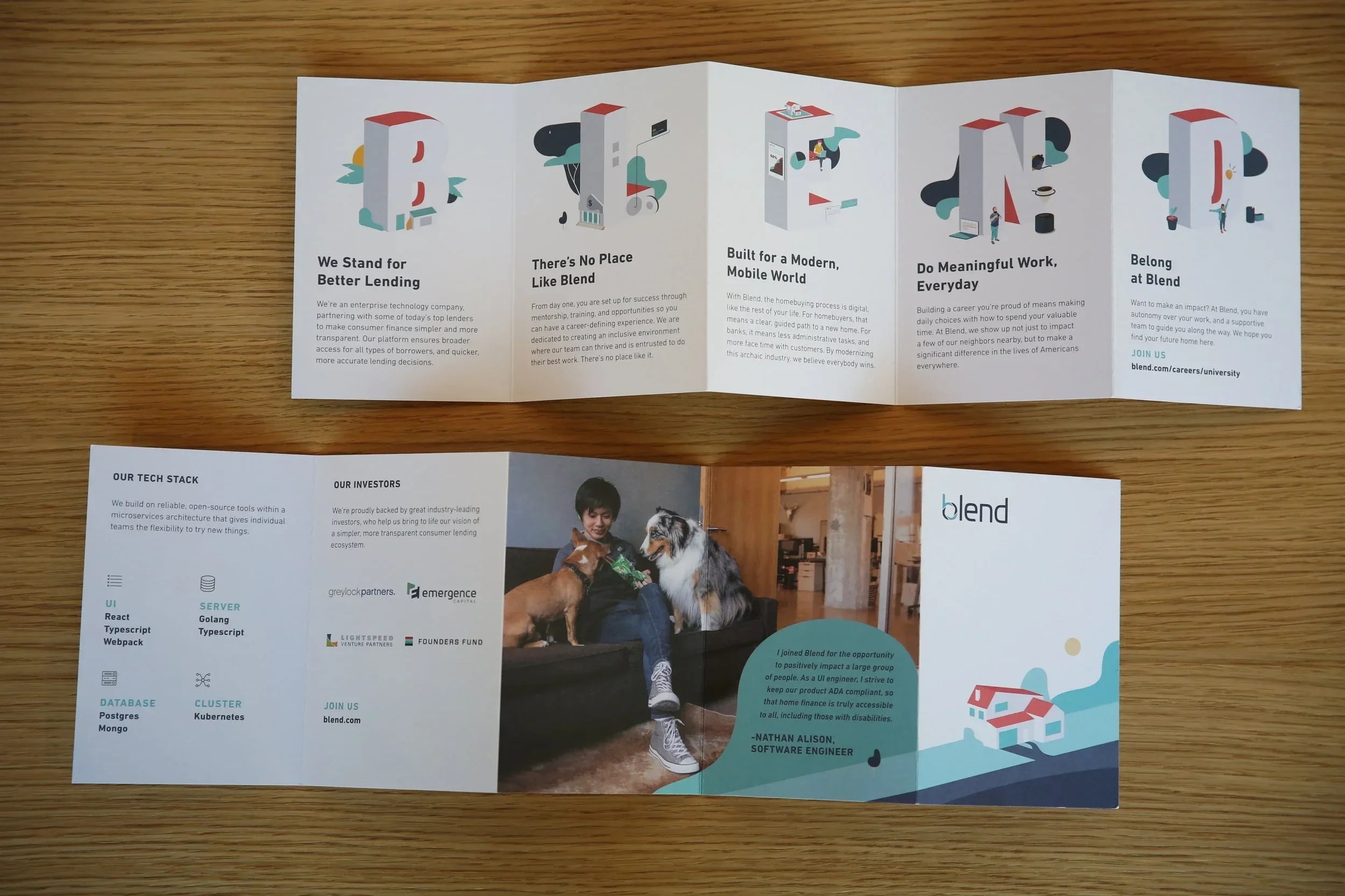 Blend recruiting collateral (front and back).