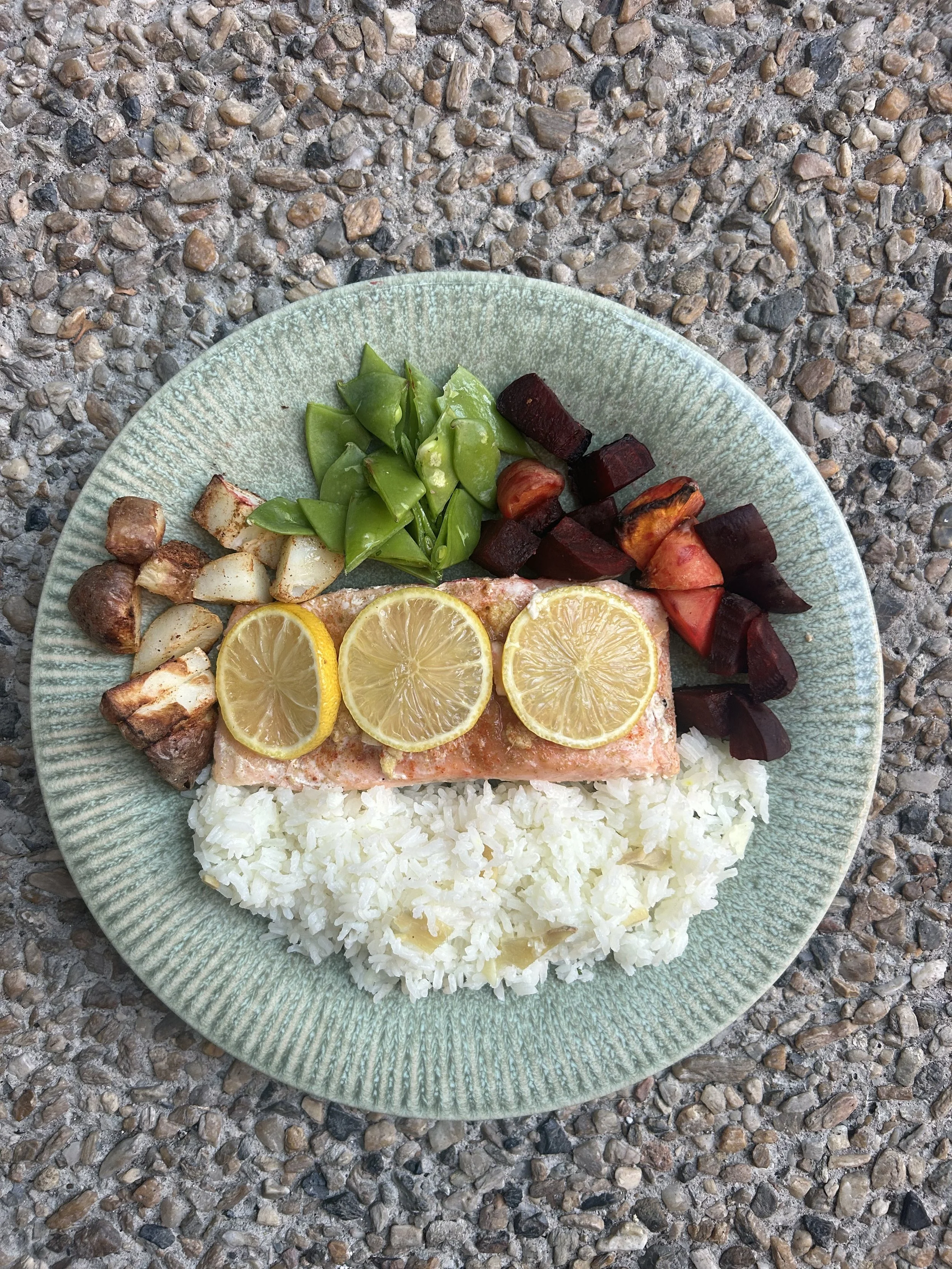 Baked Ginger Salmon and Roasted Vegetables