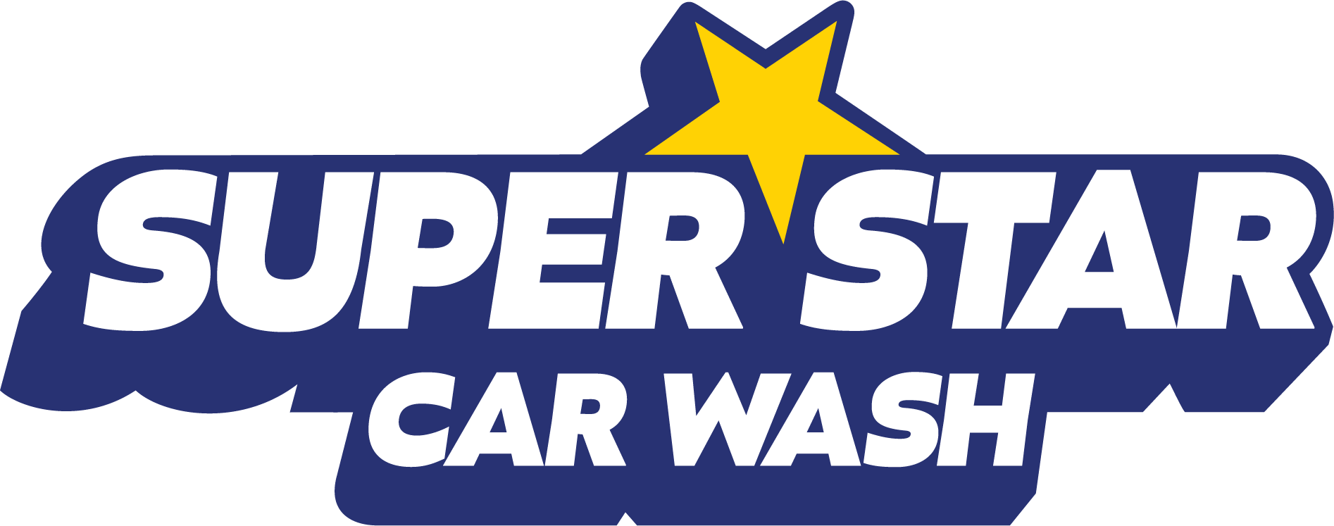 Logo for SuperStar Car Wash featuring the word 'SuperStar' in bold white letters with a yellow star above the 'R', and the words 'Car Wash' in smaller white letters beneath.