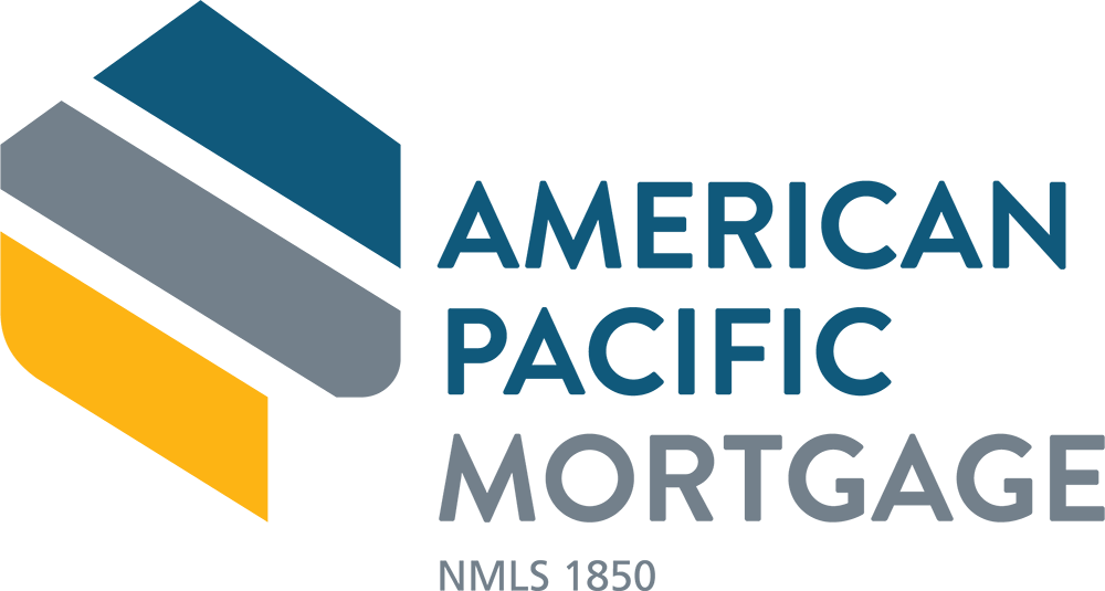 Logo of American Pacific Mortgage featuring a multicolored geometric icon and the company name with NMLS 1850.