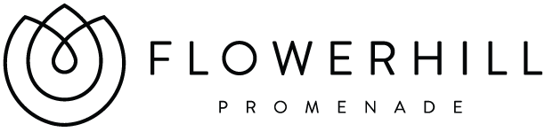 Flower Hill Promenade logo with a circular floral icon and text