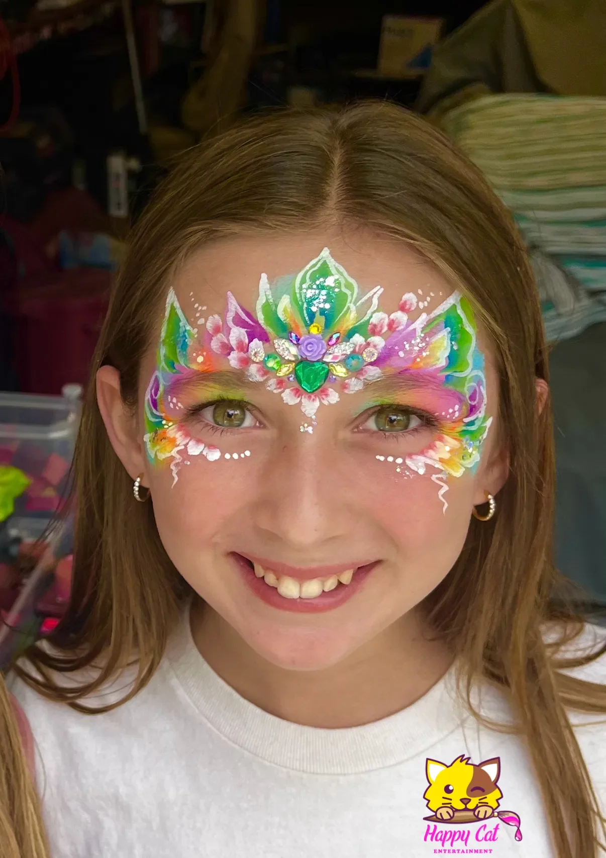Young girl with a princess face painting design by Happy Cat Entertainment in Temecula and San Diego, California