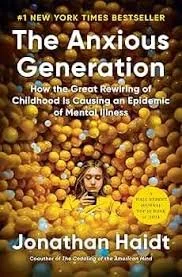 Book cover of 'The Anxious Generation' by Jonathan Haidt, featuring a young girl with closed eyes surrounded by yellow and orange spheres.