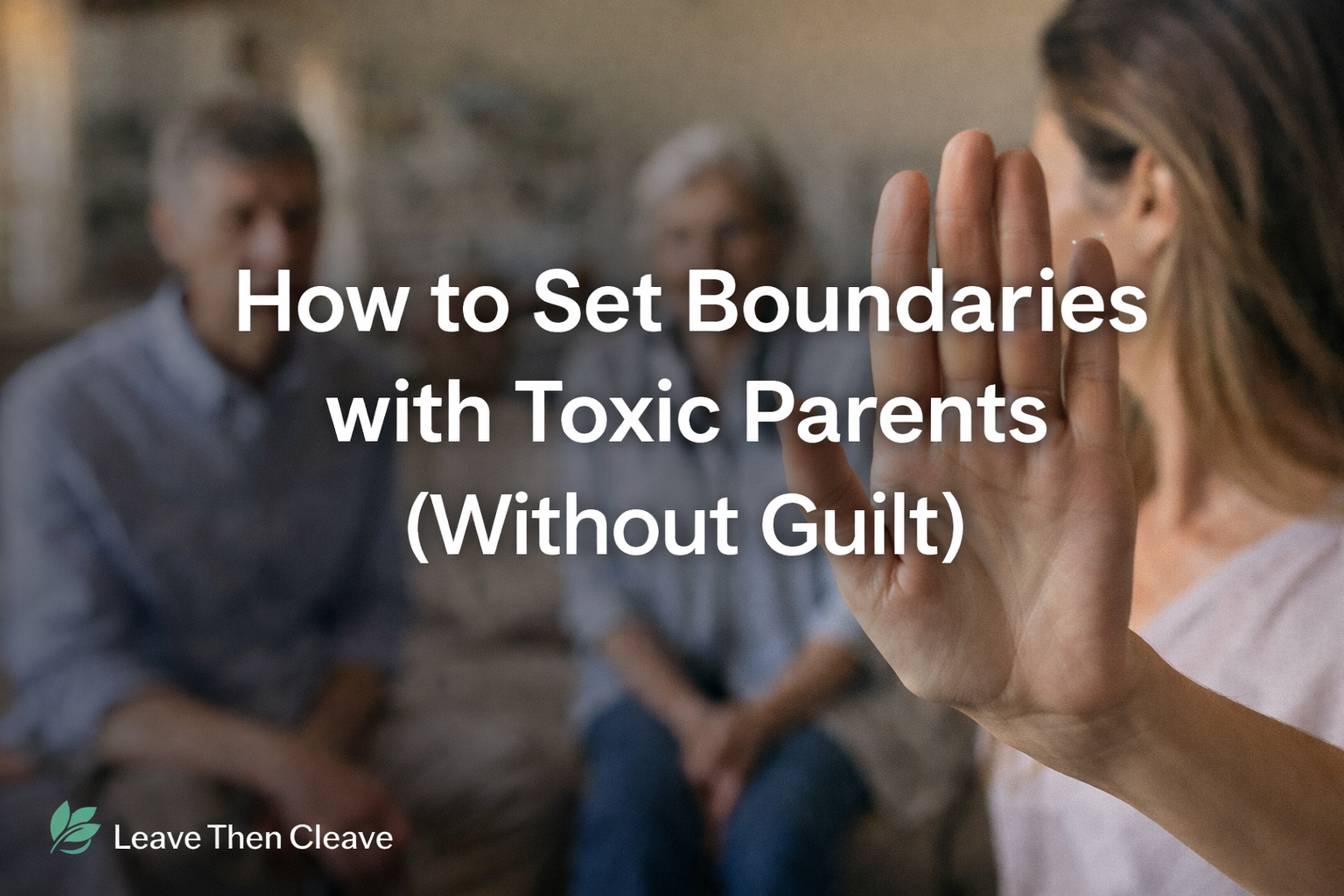 Person holding up a hand to set a boundary with parents, representing emotional distance and family conflict