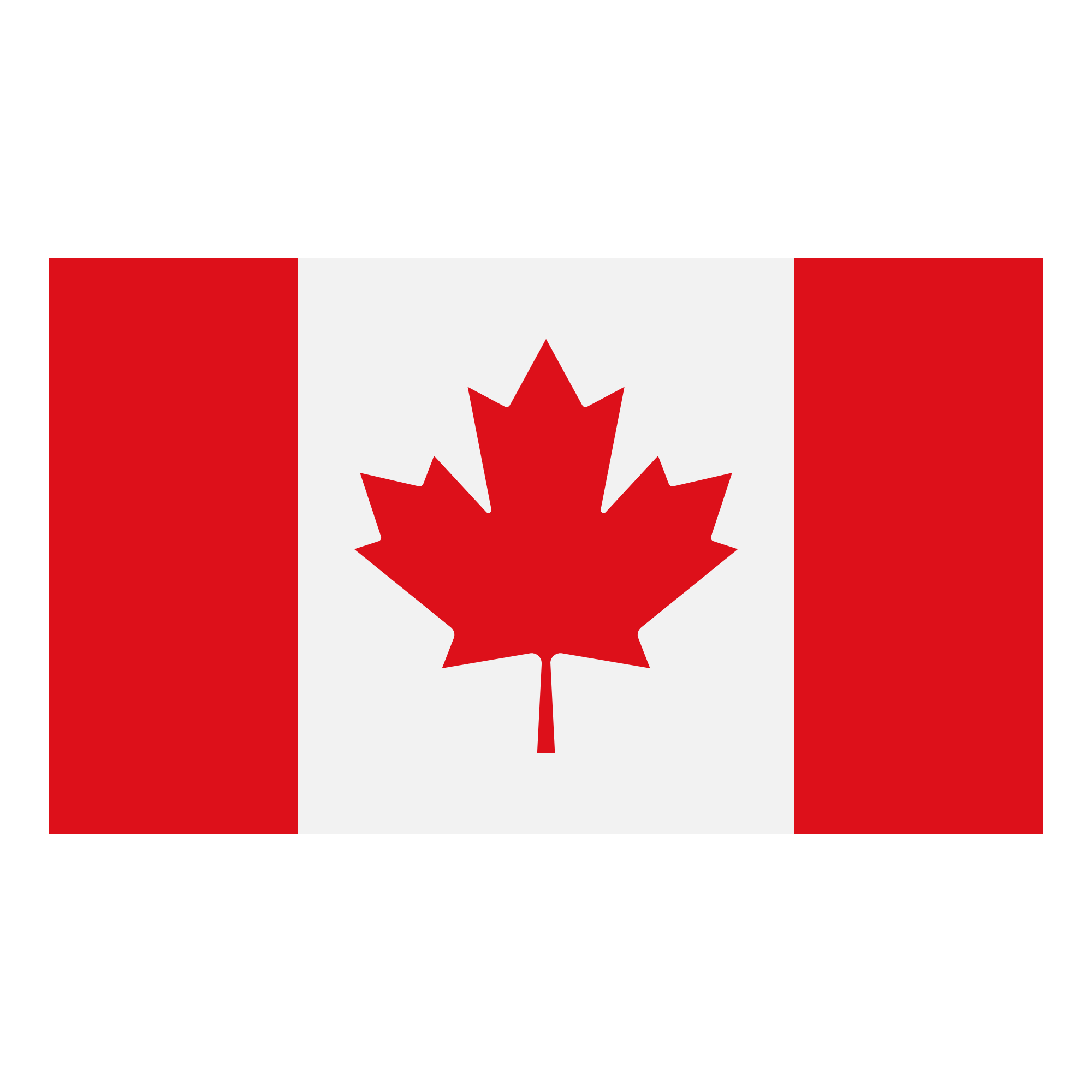Bandera de Canadá con hoja de arce roja en el centro sobre fondo blanco con franjas rojas a los lados.