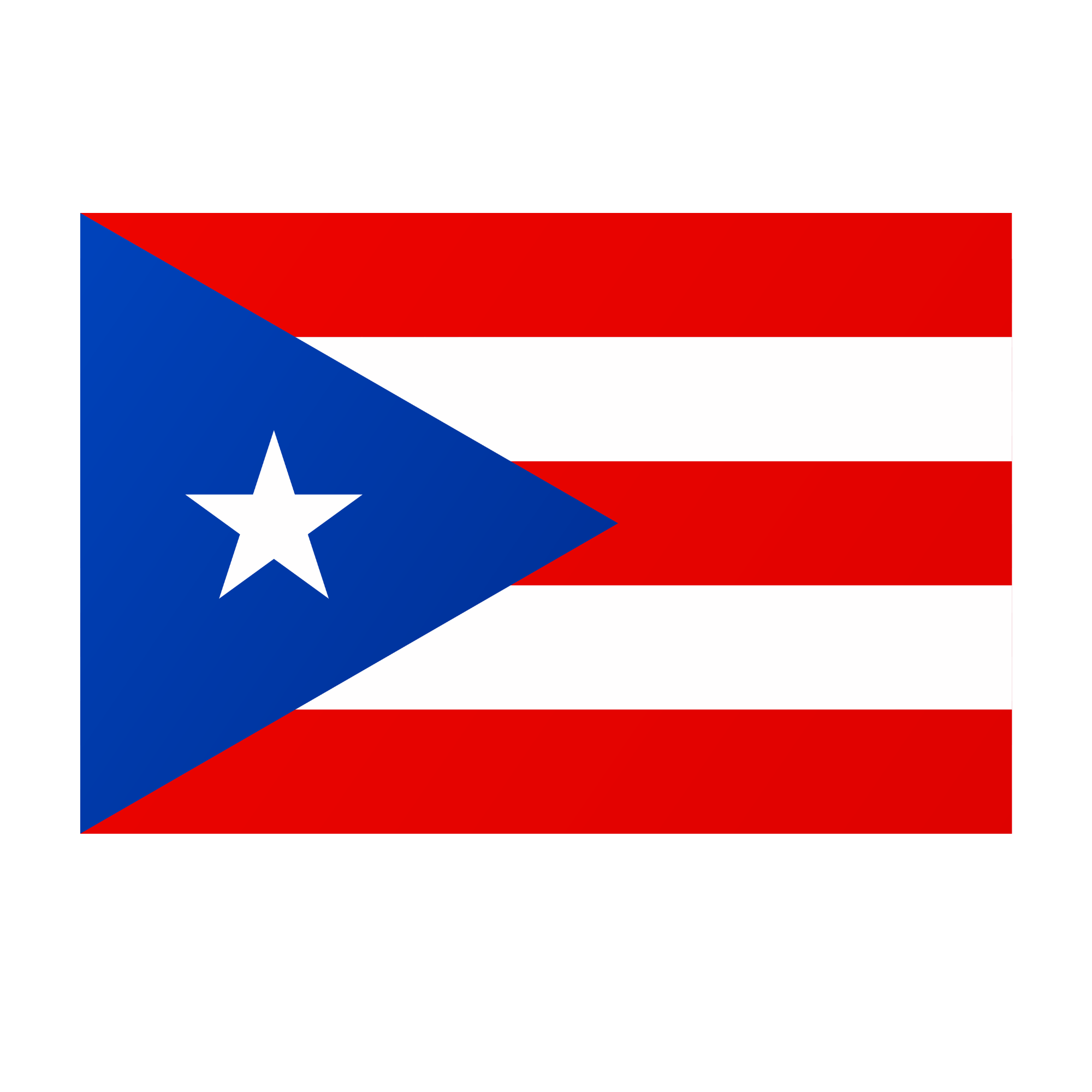 Bandera de Puerto Rico con franjas rojas y blancas y un triángulo azul con una estrella blanca en el lado izquierdo.