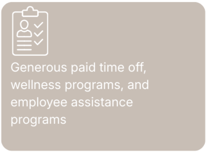 Text on a gray background promoting paid time off, wellness programs, and employee assistance programs.
